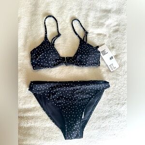 H&M Black And White Polka Dot Padded Bikini Adjustable Size 0 Women’s